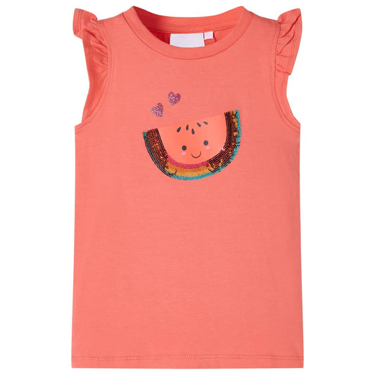 Kids' T-shirt with Ruffle Sleeves Coral 140