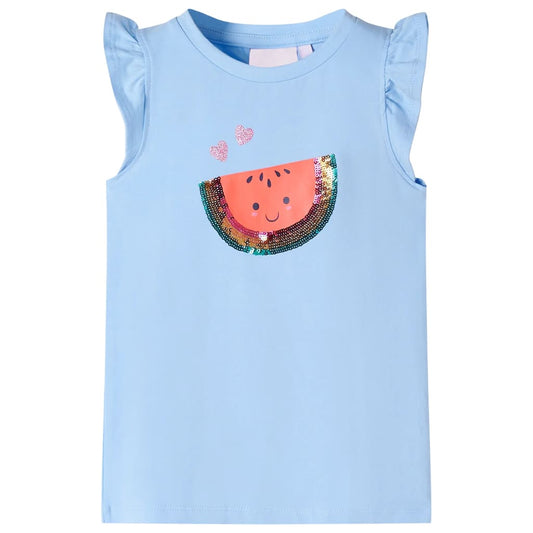 Kids' T-shirt with Ruffle Sleeves Light Blue 128