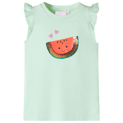 Kids' T-shirt with Ruffle Sleeves Soft Green 92