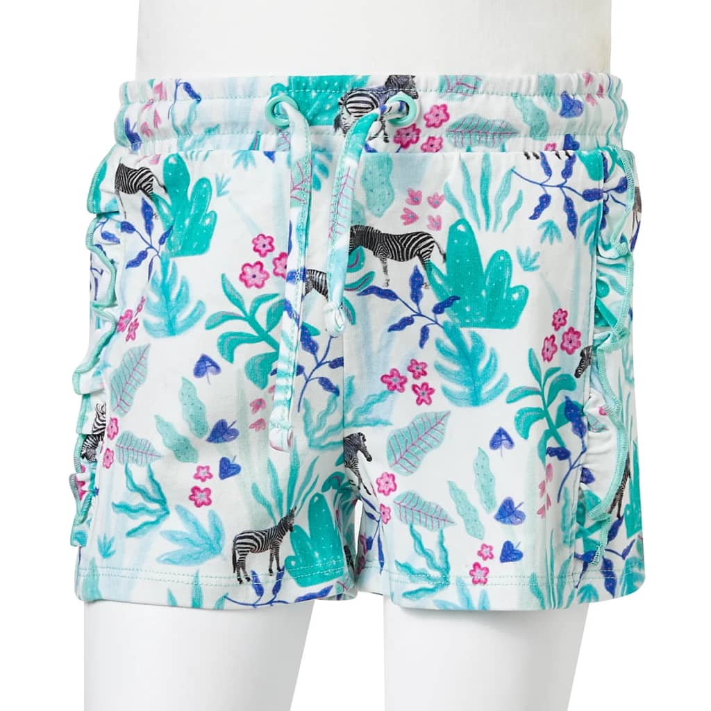 Kids' Shorts with Drawstring Ecru and Dark Mint 104