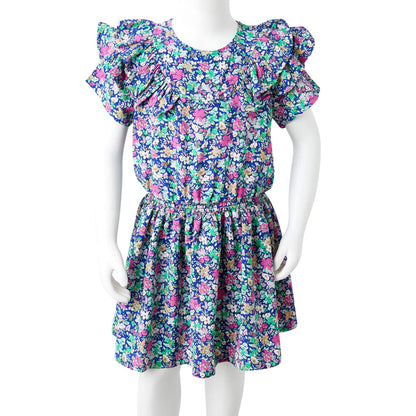 Kids' Dress with Ruffle Sleeves Cobalt Blue 92