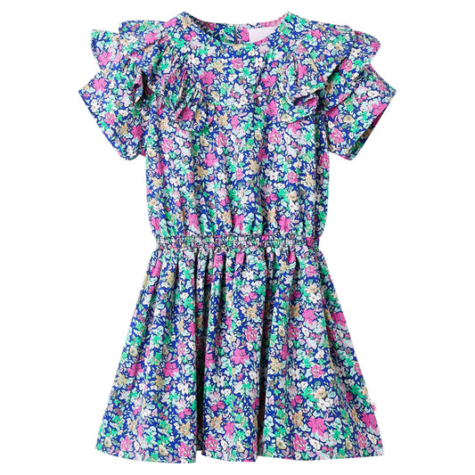 Kids' Dress with Ruffle Sleeves Cobalt Blue 128