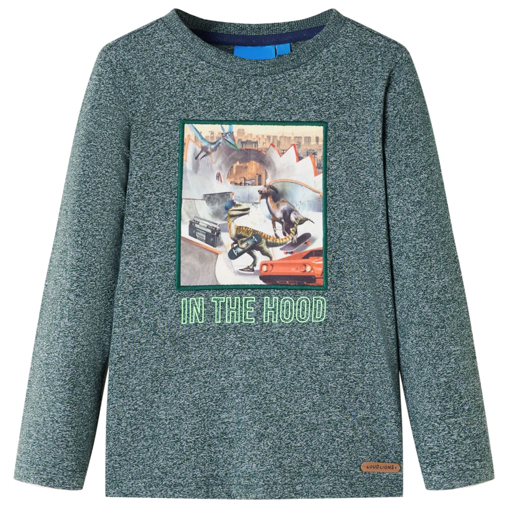 Kids' T-shirt with Long Sleeves Dark Green Melange 104