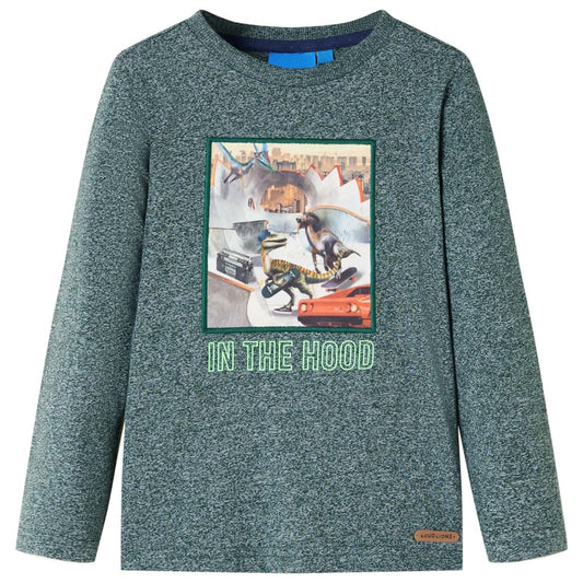 Kids' T-shirt with Long Sleeves Dark Green Melange 116