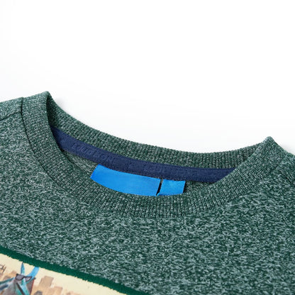 Kids' T-shirt with Long Sleeves Dark Green Melange 128