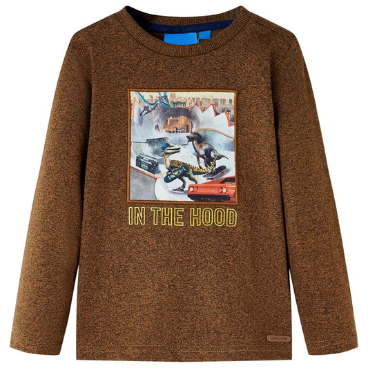 Kids' T-shirt with Long Sleeves Cognac Melange 116