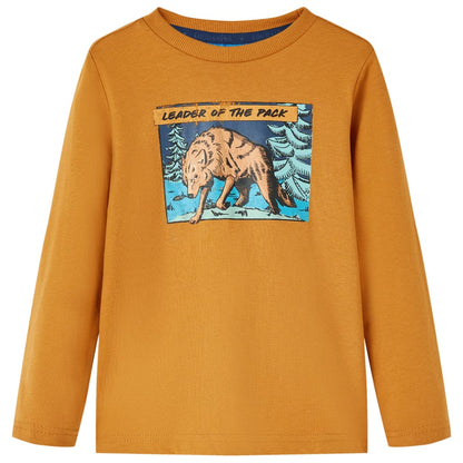 Kids' T-shirt with Long Sleeves Dark Ochre 92