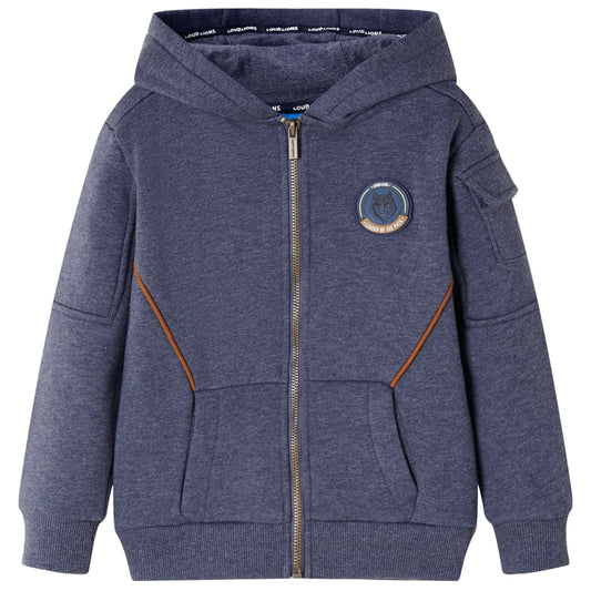 Kids' Hooded Sweatshirt with Zip Dark Blue Melange 104