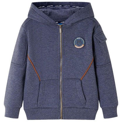 Kids' Hooded Sweatshirt with Zip Dark Blue Melange 128