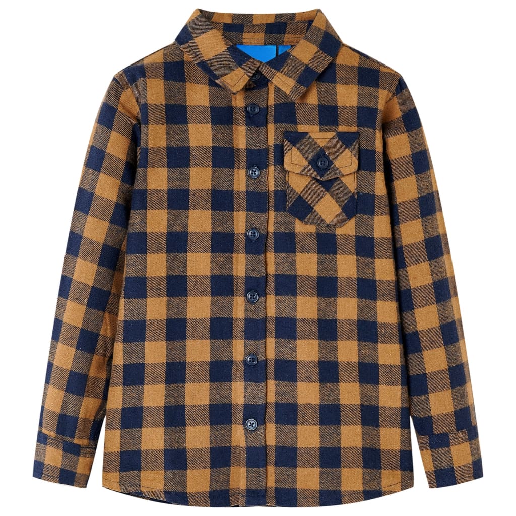 Kids' Plaid Shirt Cognac and Blue 92