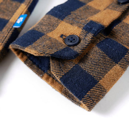 Kids' Plaid Shirt Cognac and Blue 92