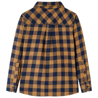 Kids' Plaid Shirt Cognac and Blue 104