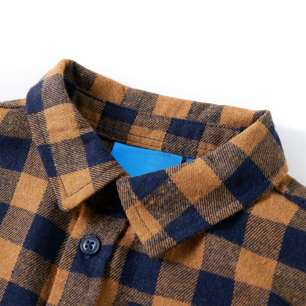 Kids' Plaid Shirt Cognac and Blue 104