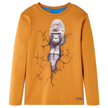 Kids' T-shirt with Long Sleeves Dark Ochre 140