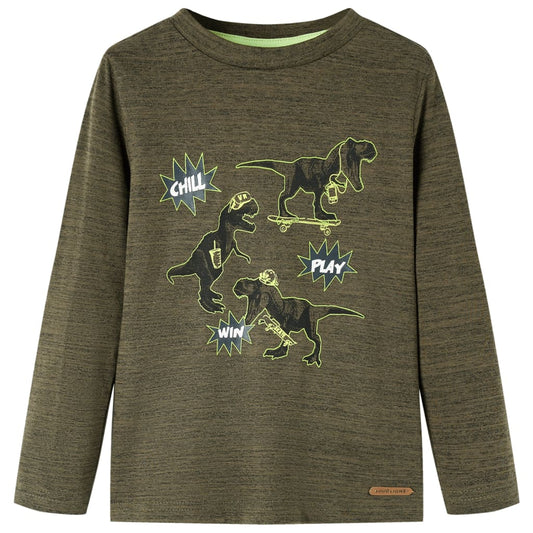 Kids' T-shirt with Long Sleeves Dark Khaki Melange 92