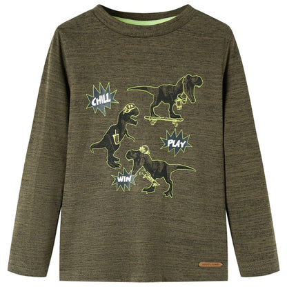 Kids' T-shirt with Long Sleeves Dark Khaki Melange 104