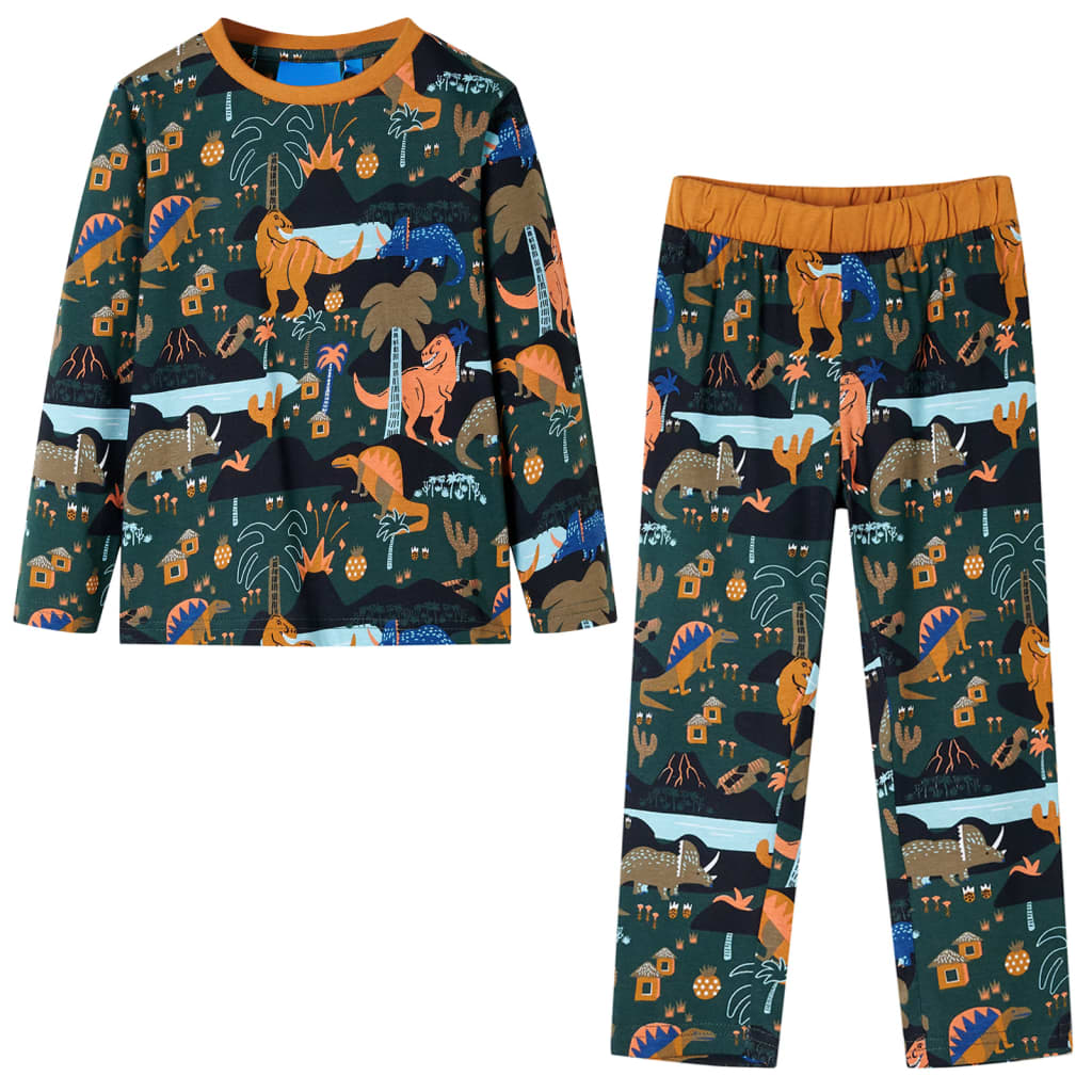 Kids' Pyjamas with Long Sleeves Dark Green 140