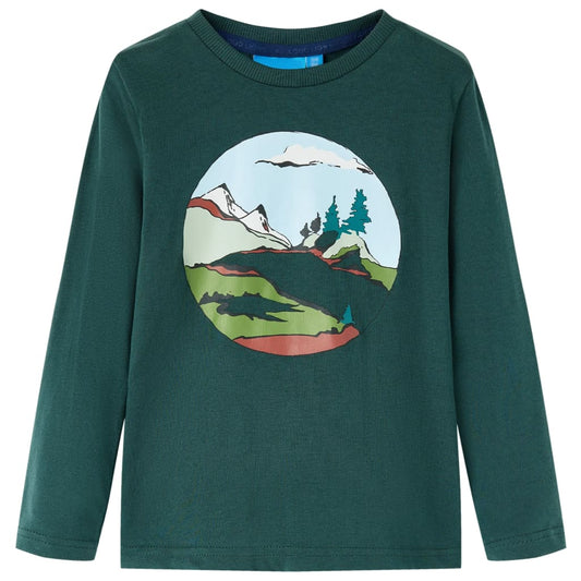 Kids' T-shirt with Long Sleeves Dark Green 92