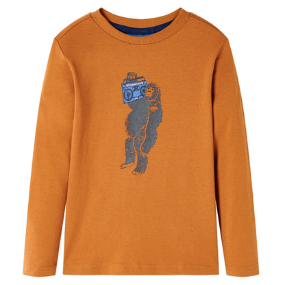 Kids' T-shirt with Long Sleeves Dark Ochre 92