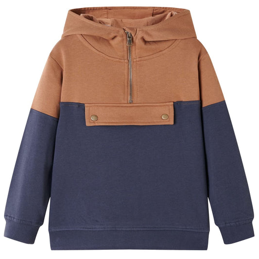 Kids' Hooded Sweatshirt with Half Zip Anthracite and Cognac 92