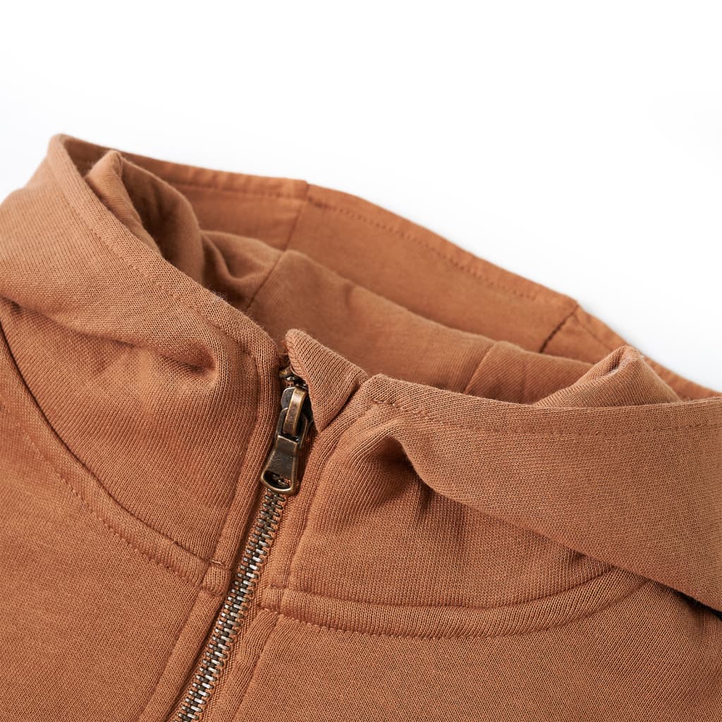 Kids' Hooded Sweatshirt with Half Zip Anthracite and Cognac 128