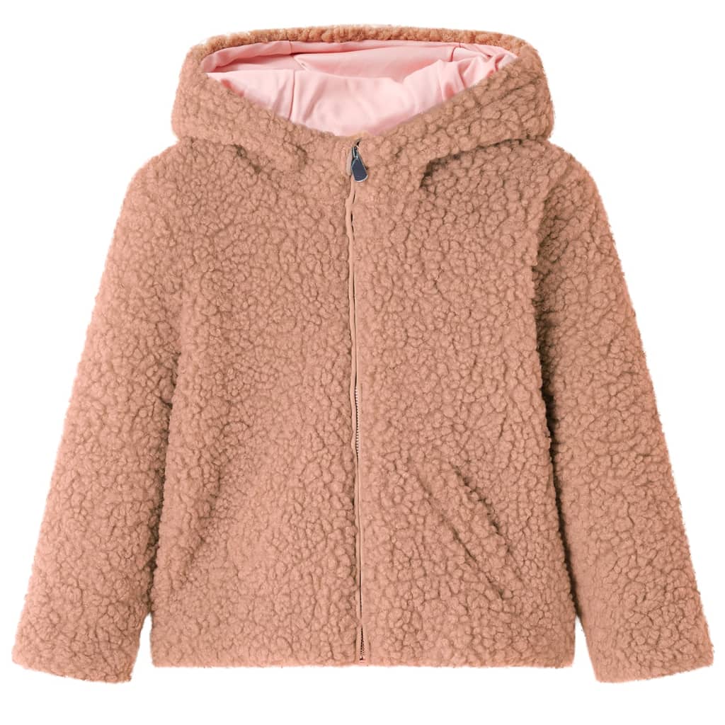 Kids' Hooded Jacket Teddy Faux Fur Light Cognac 128