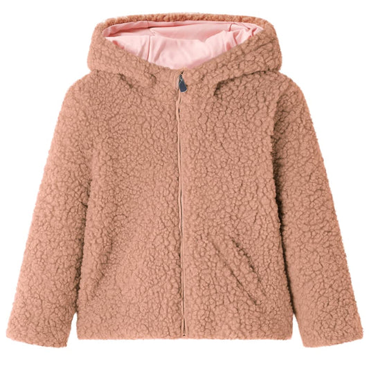 Kids' Hooded Jacket Teddy Faux Fur Light Cognac 140