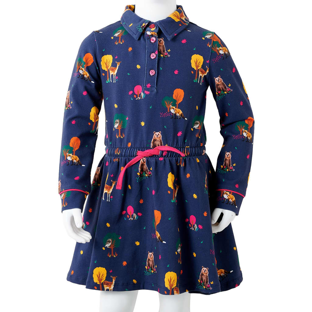 Kids' Dress with Long Sleeves and Drawstring Navy 92