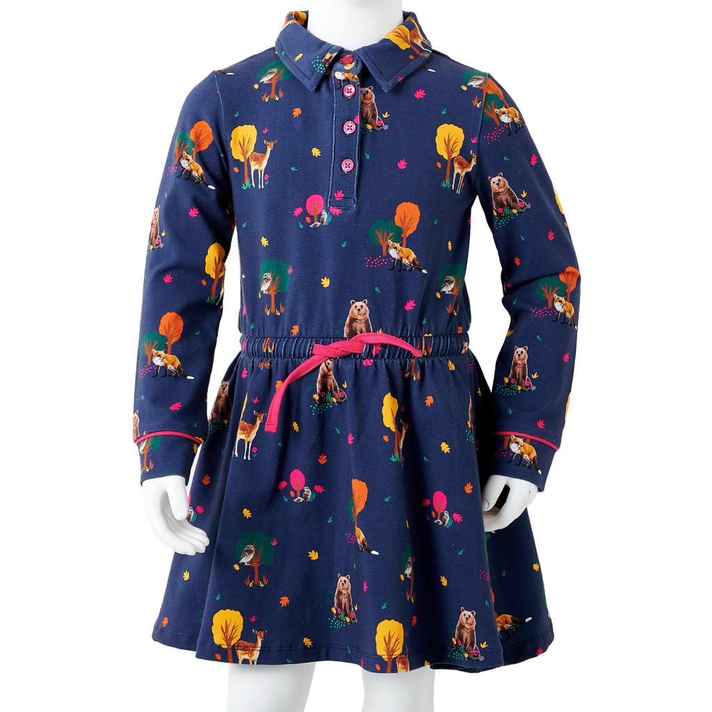 Kids' Dress with Long Sleeves and Drawstring Navy 116