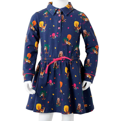 Kids' Dress with Long Sleeves and Drawstring Navy 140