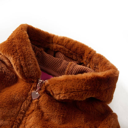 Kids' Hooded Jacket Faux Fur Cognac 128