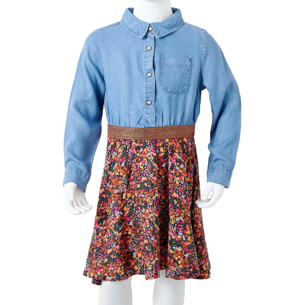 Kids' Dress with Long Sleeves Navy and Denim Blue 116