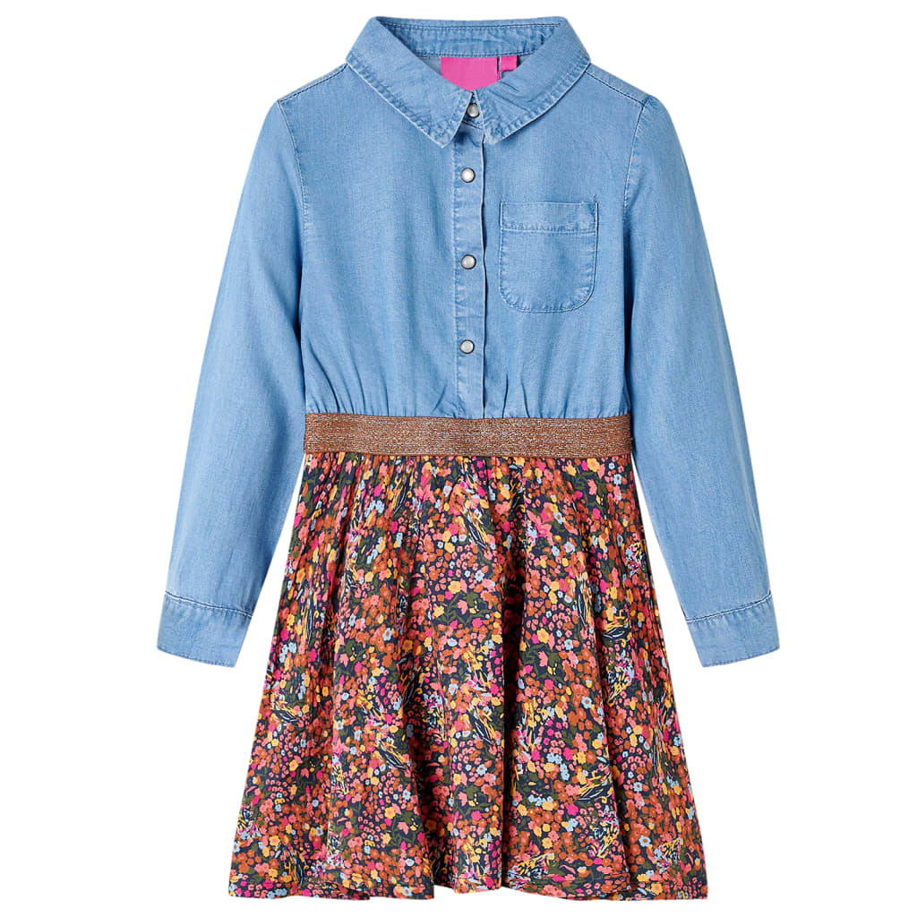 Kids' Dress with Long Sleeves Navy and Denim Blue 140