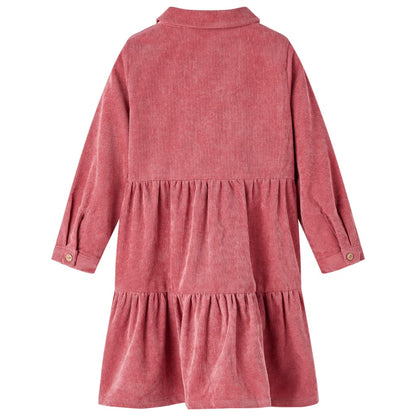 Kids' Dress with Long Sleeves Corduroy Old Pink 116