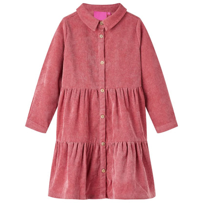 Kids' Dress with Long Sleeves Corduroy Old Pink 140