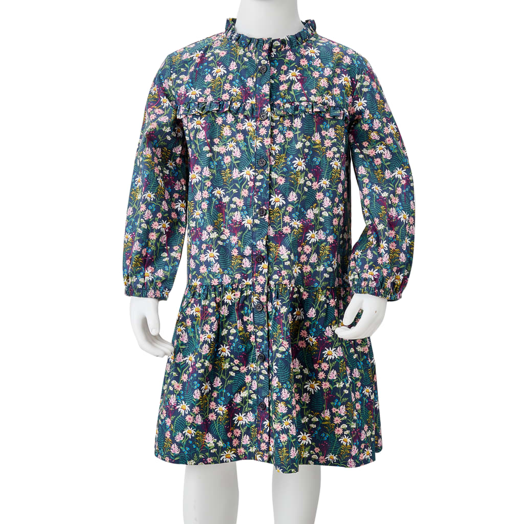 Kids' Dress with Long Sleeves Dark Blue 104