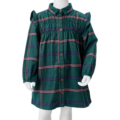 Kids' Dress with Long Sleeves and Ruffles Dark Green 92