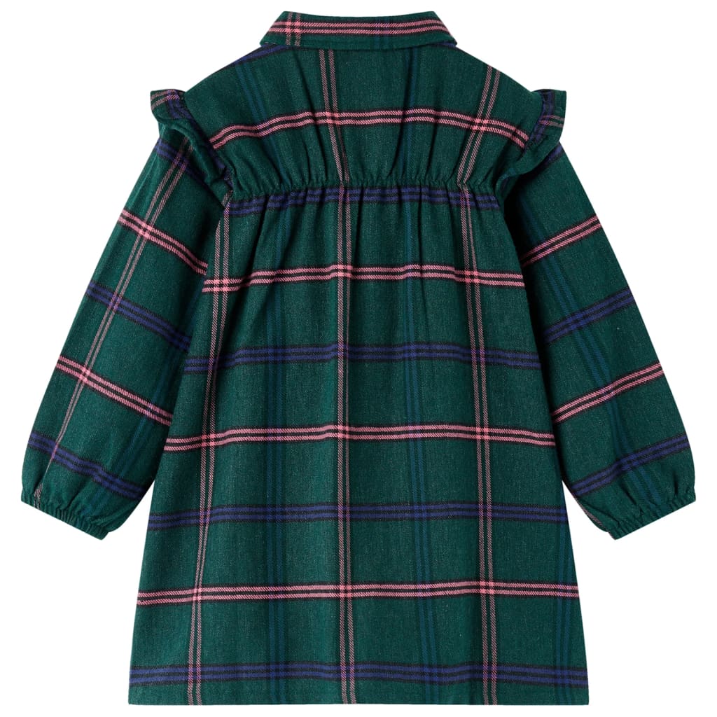 Kids' Dress with Long Sleeves and Ruffles Dark Green 104