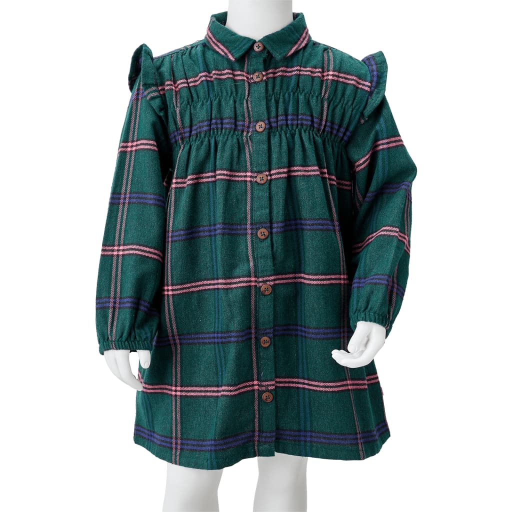 Kids' Dress with Long Sleeves and Ruffles Dark Green 104