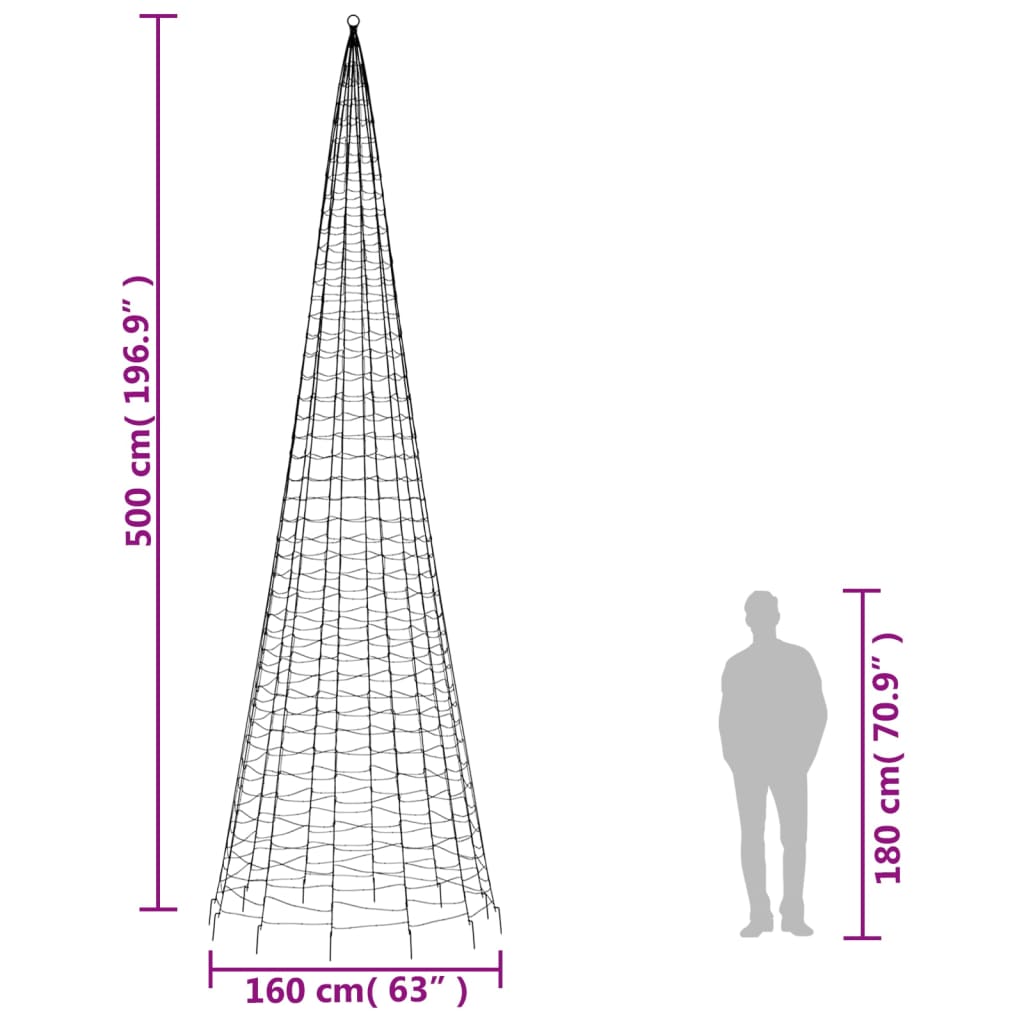 Christmas Tree Light on Flagpole 1534 LEDs Warm White 500 cm