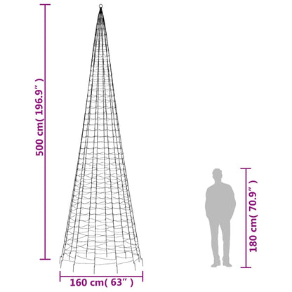 Christmas Tree Light on Flagpole 1534 LEDs Warm White 500 cm