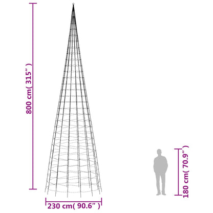 Christmas Tree Light on Flagpole 3000 LEDs Warm White 800 cm