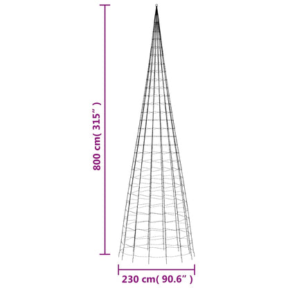 Christmas Tree Light on Flagpole 3000 LEDs Warm White 800 cm