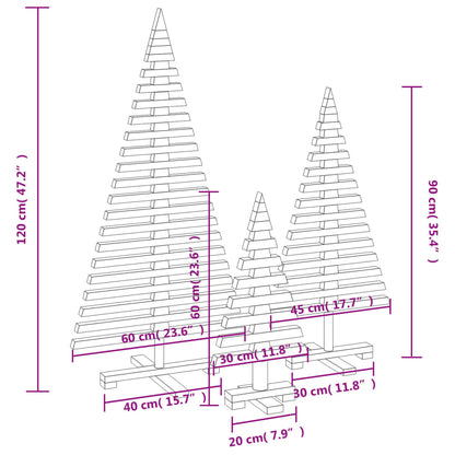 Wooden Christmas Trees for Decoration 3 pcs Solid Wood Pine