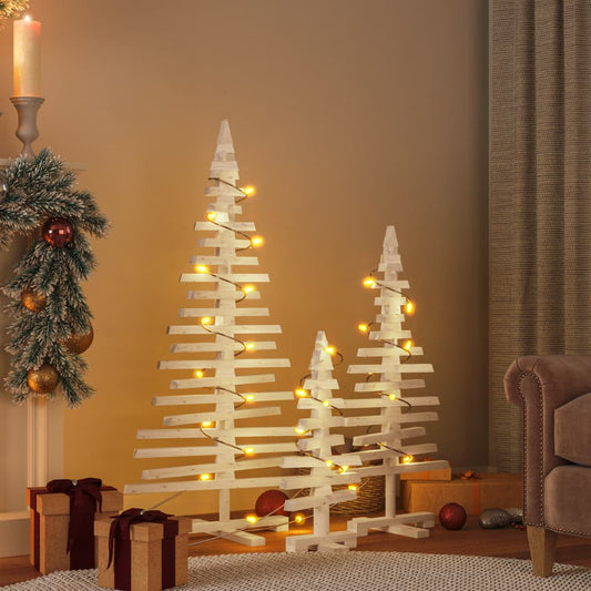 Wooden Christmas Trees for Decoration 3 pcs Solid Wood Pine