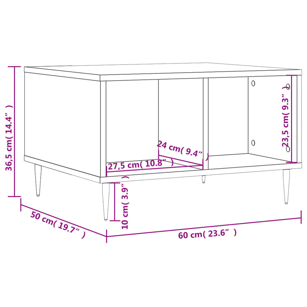 Coffee Table Grey Sonoma 60x50x36.5 cm Engineered Wood