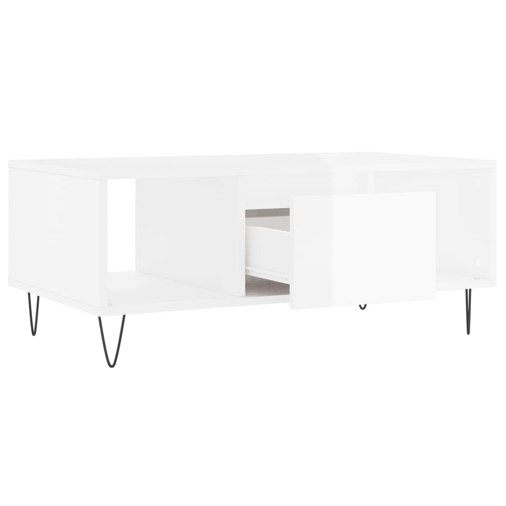 Coffee Table High Gloss White 90x50x36.5 cm Engineered Wood