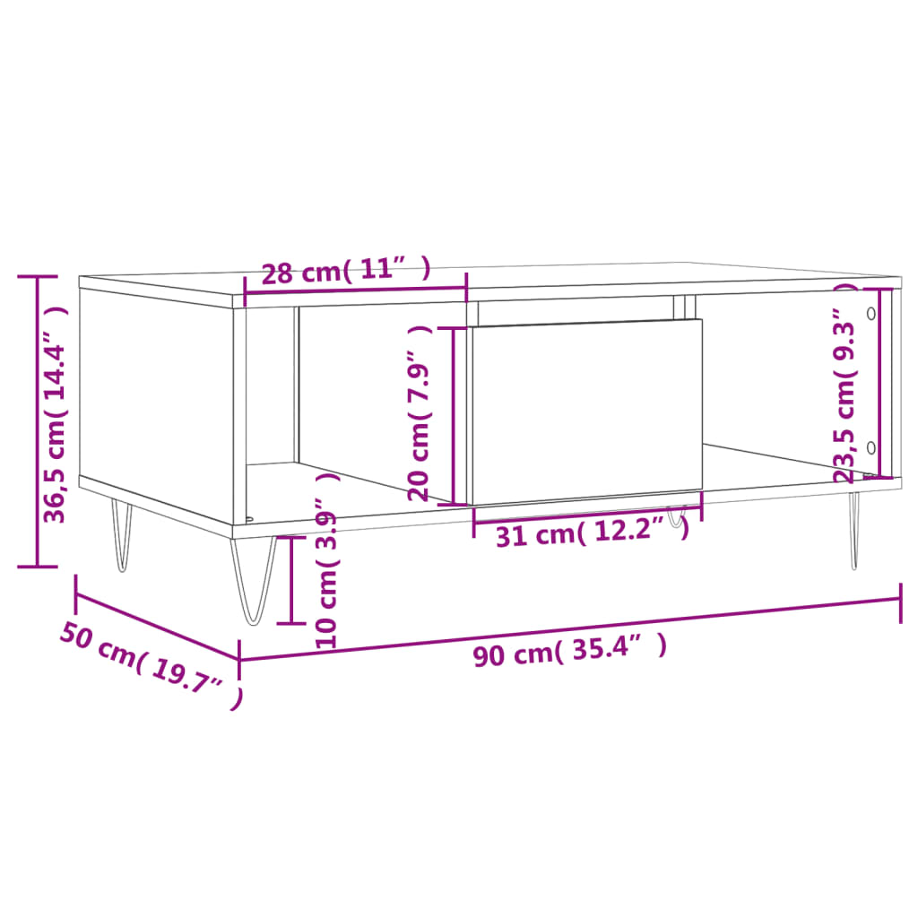 Coffee Table Grey Sonoma 90x50x36.5 cm Engineered Wood