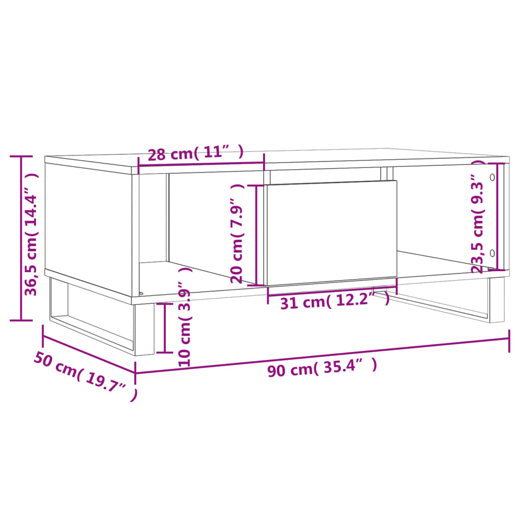 Coffee Table Grey Sonoma 90x50x36.5 cm Engineered Wood