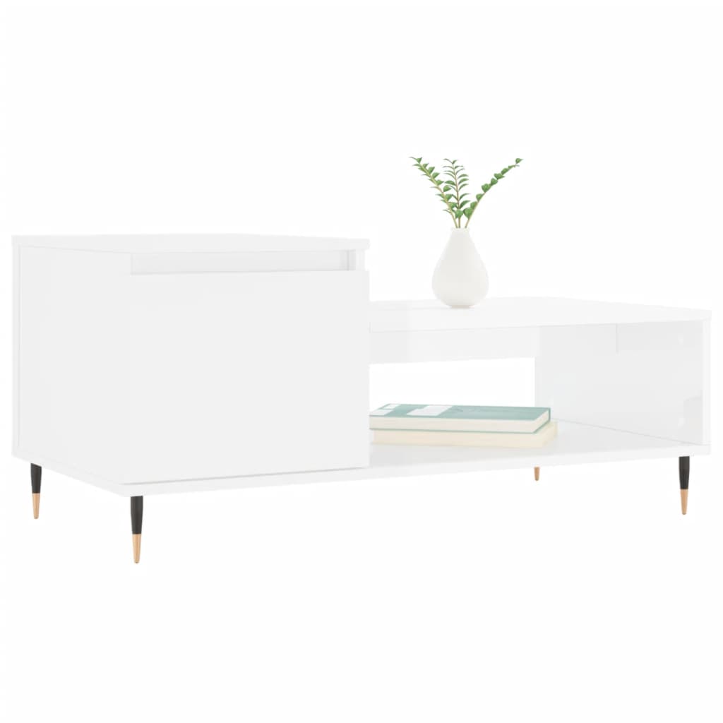 Coffee Table High Gloss White 100x50x45 cm Engineered Wood